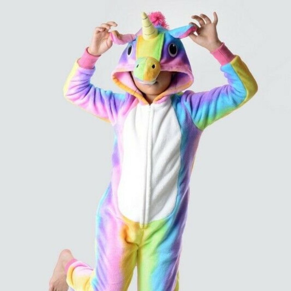 Rainbow Stripe Unicorn Jumpsuit Kids USA Size Small Fits Size 7-8